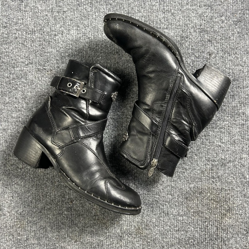 Harley-Davidson Boots Womens Size 6 Black Leather Ankle Zip Buckle 84420 Biker